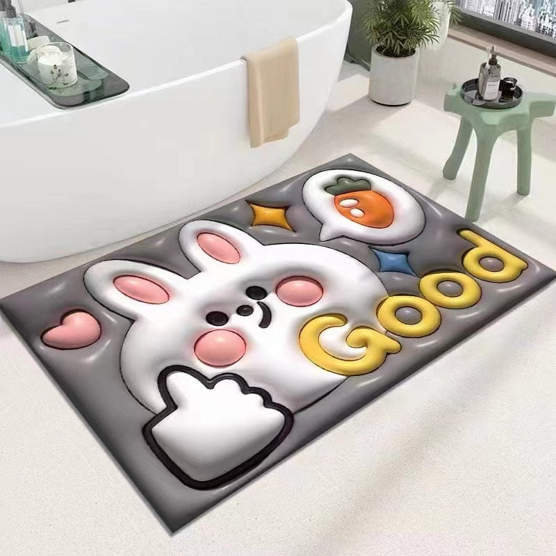 READY STOCK!!!Flowers Strawberry Bear 3D Floor Mat Bath Carpet 40*60cm Anti-slip Quick-drying Pad Kitchen Bathroom Mat