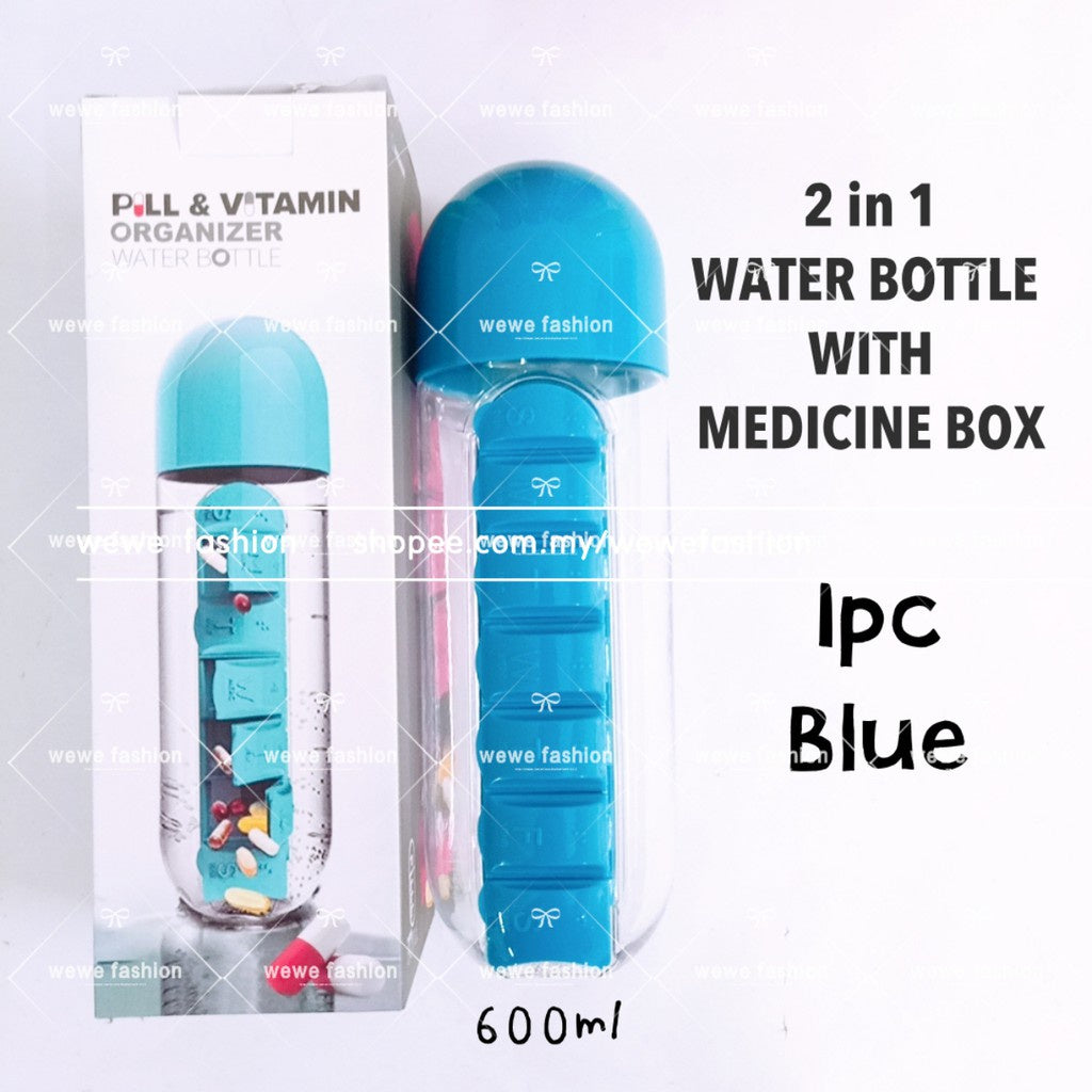READY STOCK!!!2in1 Drinking Water Leak Proof Water Bottle with medicine box 600ml 药盒水瓶