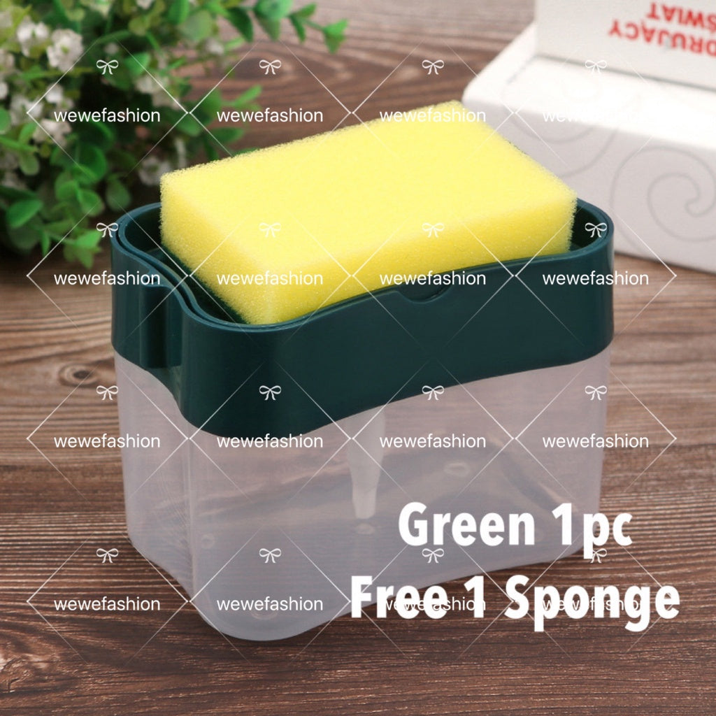 READY STOCK!!! 2-in-1 Soap Dispenser with Sponge Holder | Kitchen Dishwash Pump | Bekas Sabun 二合一洗碗液分配器 | 厨房洗洁精按压瓶