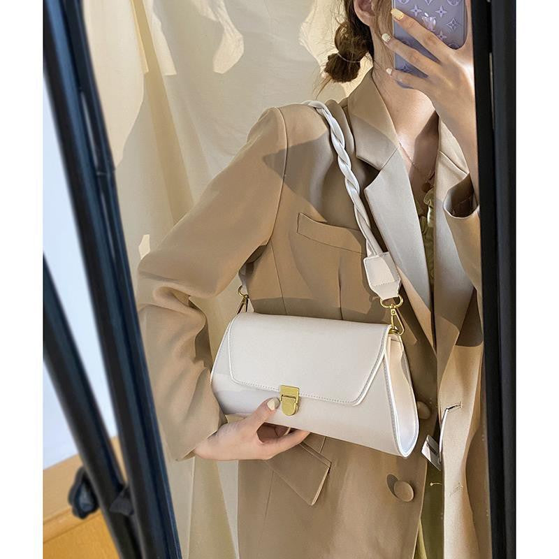 READY STOCK!!!SSB1102 2Strap Leather Sling Bag Shoulder Tote Bag Retro Solid Sling Bag Women Korean Style Casual Hand