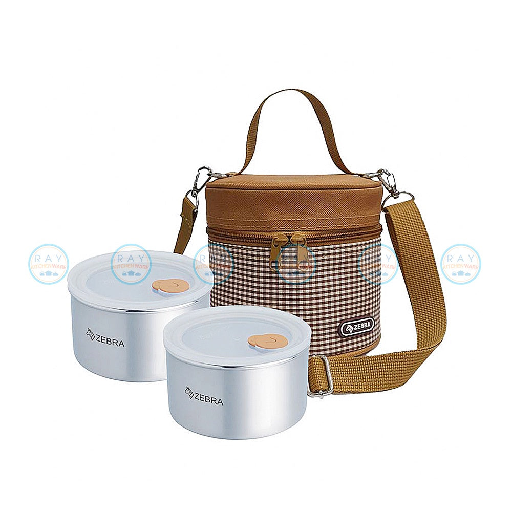 READY STOCK!!!ZEBRA Harmony Food Storage 12cm* 2 With Bag 110435 Stainless Steel Lunch