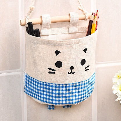 READY STOCK!!!Cute Cat waterproof Storage Hanging bag kitchen bathroom (15x13.5cm) 可挂式收纳袋 麻棉可爱猫咪收纳挂袋 多功能收纳挂袋