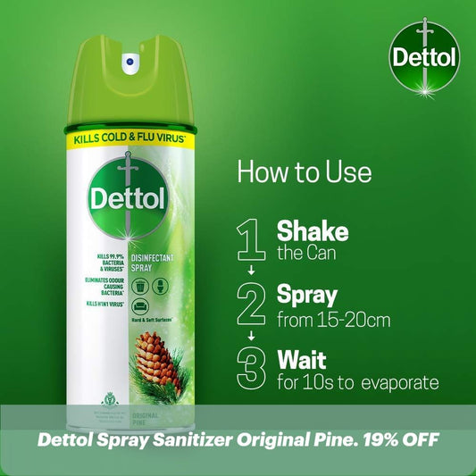 READY STOCK!!!Dettol Disinfectant Spray Kills 99.9% Cold & Flu Virus Original Pine #Dettol #Disinfectant #Spray#滴露消毒喷雾