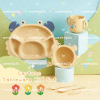 READY STOCK!!!Household Wheat Fiber Baby Cutlery Set Crab Child Cute Cartoon Divided Grid Drop Resistant Plate Fork