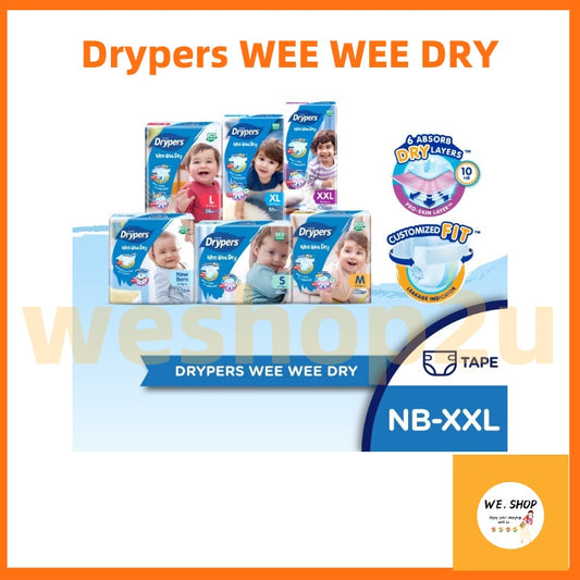 READY STOCK!!!Drypers Tape Wee Wee Dry NB 60s/S 80s/M 60s /L 58s/ XL 50s / XXL 40s (1 pack)