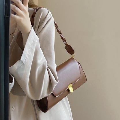 READY STOCK!!!SSB1102 2Strap Leather Sling Bag Shoulder Tote Bag Retro Solid Sling Bag Women Korean Style Casual Hand