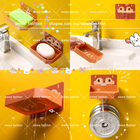 READY STOCK‼️ Cute Cartoon Soap Holder Wall Mounted Self-Draining Soap Box Lekat Dinding Bekas Sabun 滤水肥皂盒