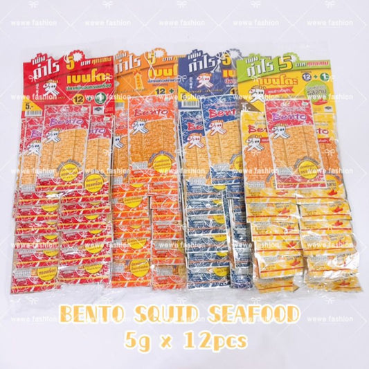 READY STOCK!!!Halal 5g x 12pcs, 20g/pc Bento's squid seafood snacks Original Thailand Bento