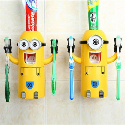 READY STOCK!Cartoon Minion Toothbrush Holder Cute Automatic Toothpaste Dispenser with Brush Cup小黄人