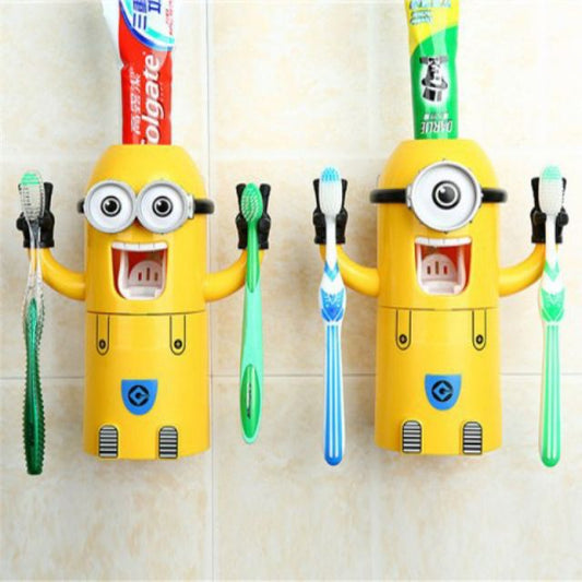 READY STOCK!Cartoon Minion Toothbrush Holder Cute Automatic Toothpaste Dispenser with Brush Cup小黄人