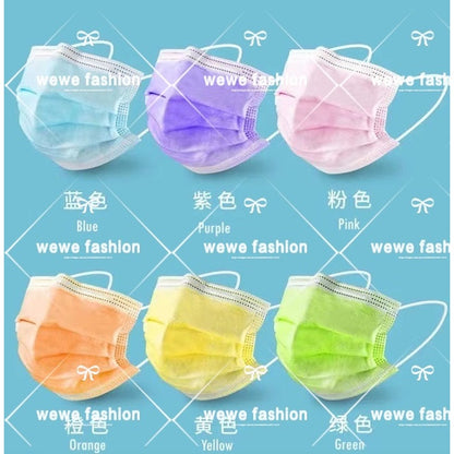 READY STOCK!!!Colourful【50PC】Adult 3-Ply Disposable Face Mask / Topeng Penutup Mulut Pelitup Muka Dewasa / 成人三层口罩
