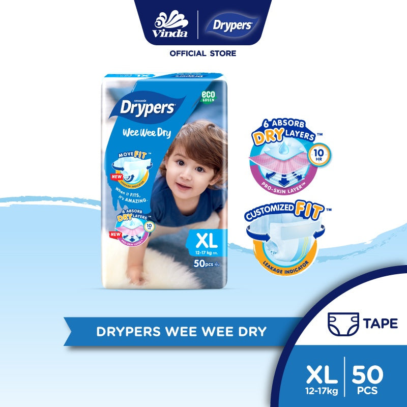 READY STOCK!!!Drypers Wee Wee Dry NB 60s/S 80s/M 60s /L 58s/ XL 50s / XXL 40s (1 pack)