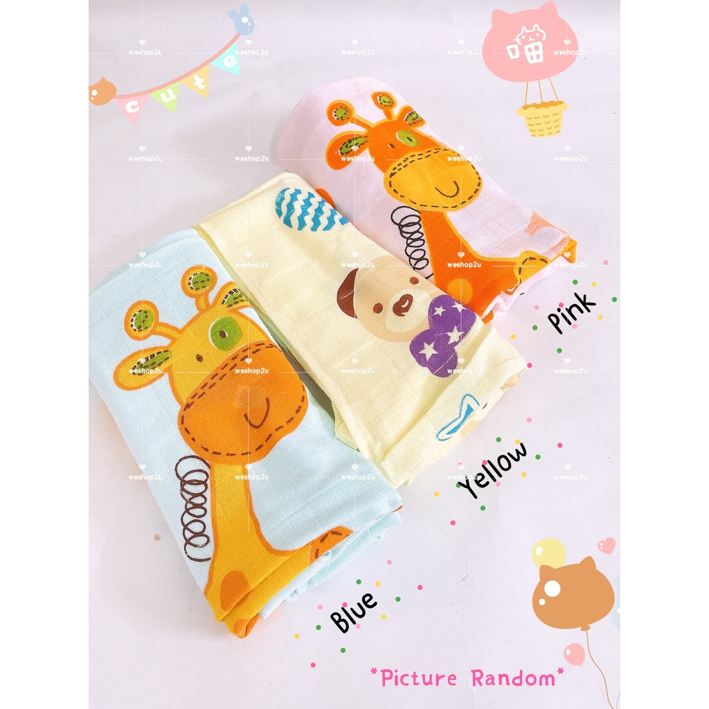 READY STOCK!!!Bath Towel Cartoon Gauze Soft Cotton Towel 2 LAYER 50X100CM  Absorbent 100% cotton Tuala Mandi 婴儿纱布棉浴巾