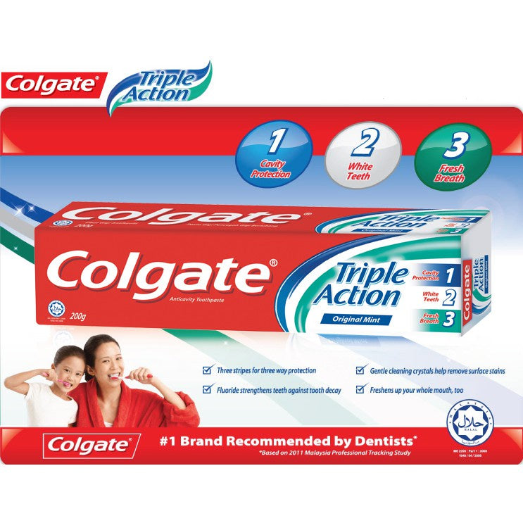 READY STOCK!!!Colgate Toothpaste Triple Action Original Mint 123 Pencegah Gigi Belubang Maksimum Toothpaste 200g