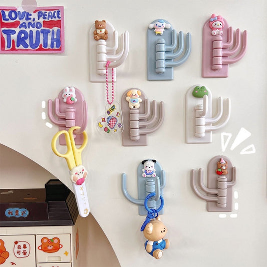 READY STOCK!!!Hook Cartoon Cute Holder Hanger with Three Branch Student Dormitory Hook Punch-free Wall Hook Cap Holder