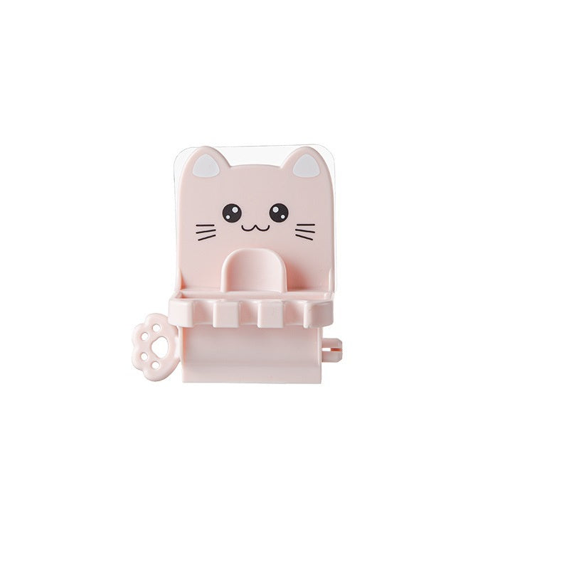 READY STOCK!!!2 in 1 Toothbrush Holder Toothpaste Rack Cute Cat Kucing Bathroom Wall-mounted Dispenser Rack Ubat Gigi