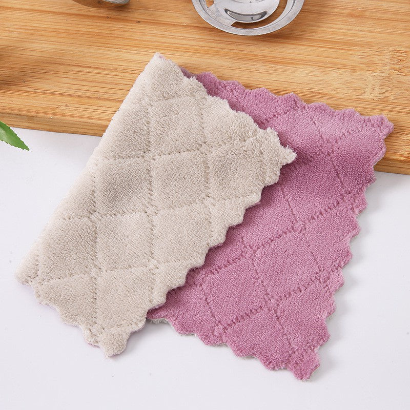 READY STOCK!!!Kitchen cleaning dishwashing dishcloth Double-sided Colour Rag fleece thickened absorbent rag dishtowl吸水抹布
