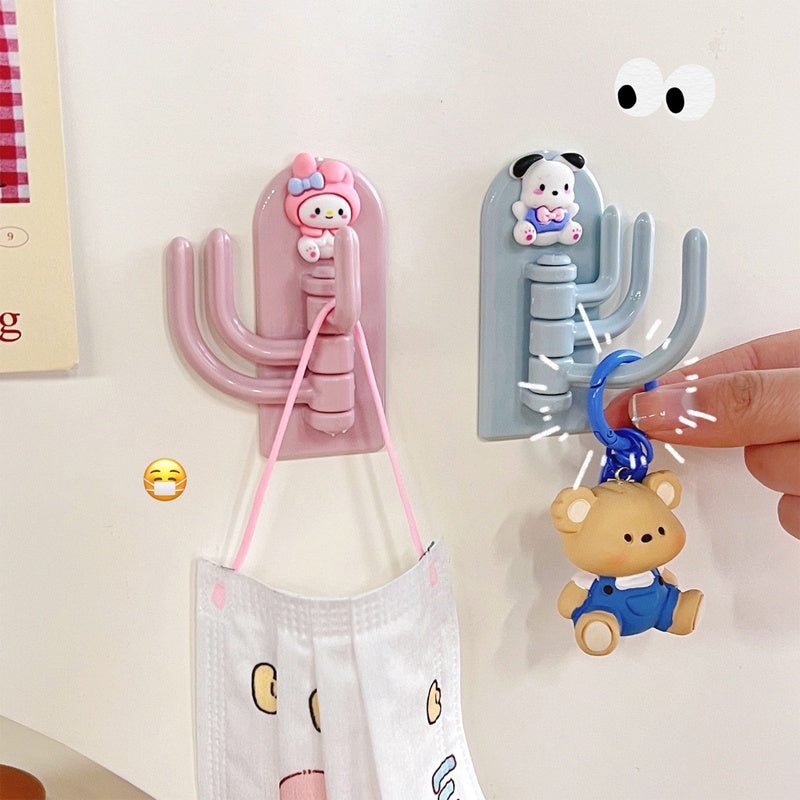 READY STOCK!!!Hook Cartoon Cute Holder Hanger with Three Branch Student Dormitory Hook Punch-free Wall Hook Cap Holder