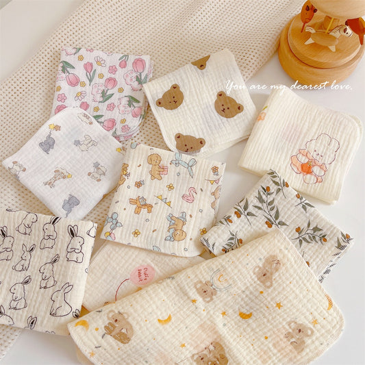 READY STOCK! Baby Muslin Cotton Washcloths | Soft Multi-Layer Face Towel | Baby Feeding Bibs | Multi-Style 婴儿棉纱洗脸巾 |