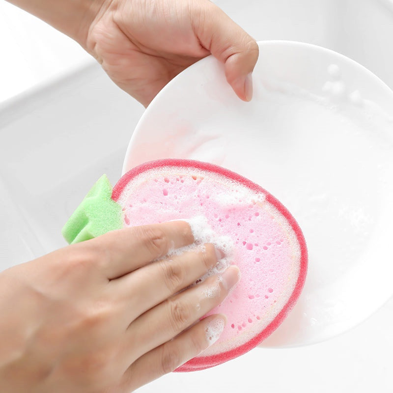 READY STOCK!!!Cleaning Sponge Kitchen Fruit Shape Dish Washing Kitchen Thickened Sponge Decontamination Remove Stains