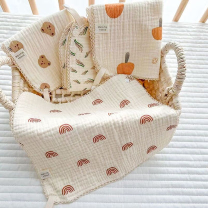 READY STOCK!!!Baby Towel Handkerchief 4 Layers Gauze Cotton Square Towel Buckle Multi-functional Triangle Towel