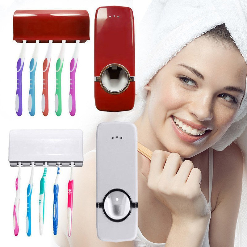 Bathroom Cartoon Automatic Tooth Brush Holder Toothpaste Dispenser Squeezer Toothpaste Bathroom Suction Wall Wash
