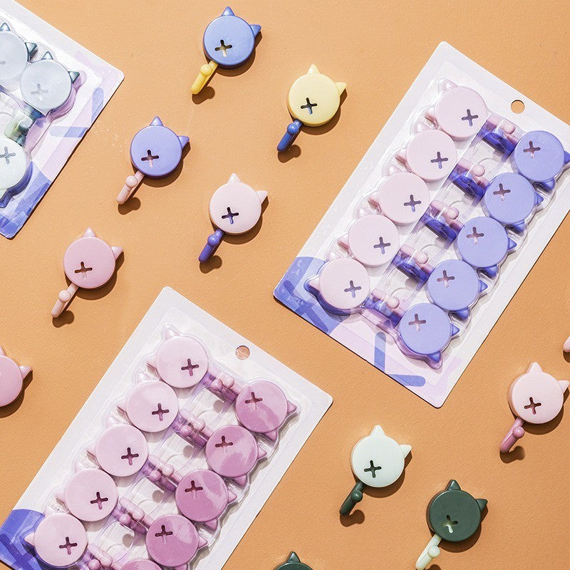 (READYSTOCK) 2pcs Cute Cat Colorful Sticky Hooks Bathroom Door Back Hooks Kitchen No-Punch Wall Coat Hooks 免打孔壁挂钩