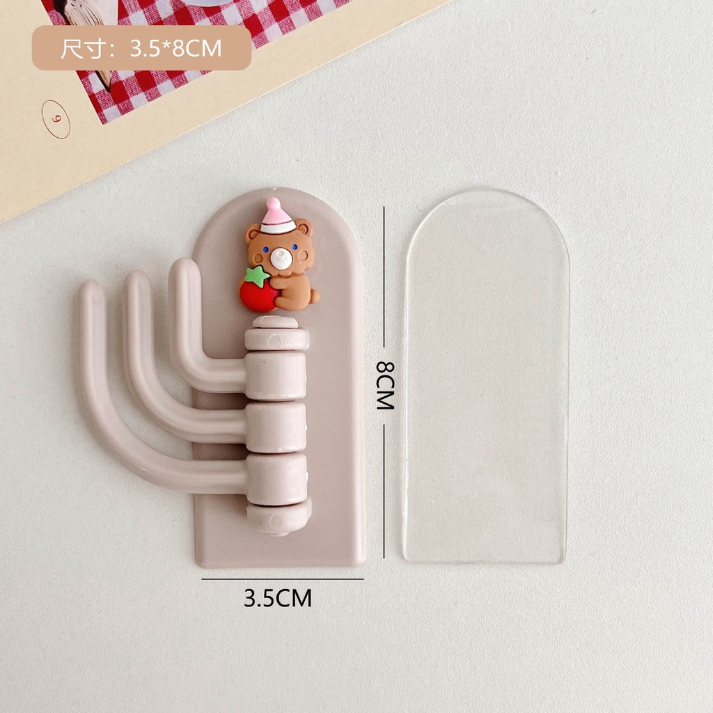 READY STOCK!!!Hook Cartoon Cute Holder Hanger with Three Branch Student Dormitory Hook Punch-free Wall Hook Cap Holder