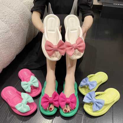 [READY STOCK ] Women's Ribbon Bow Tie design Beach Wear Flat Flip-Flop Casual Outdoor | Kasut Riben Selipar Perempuana