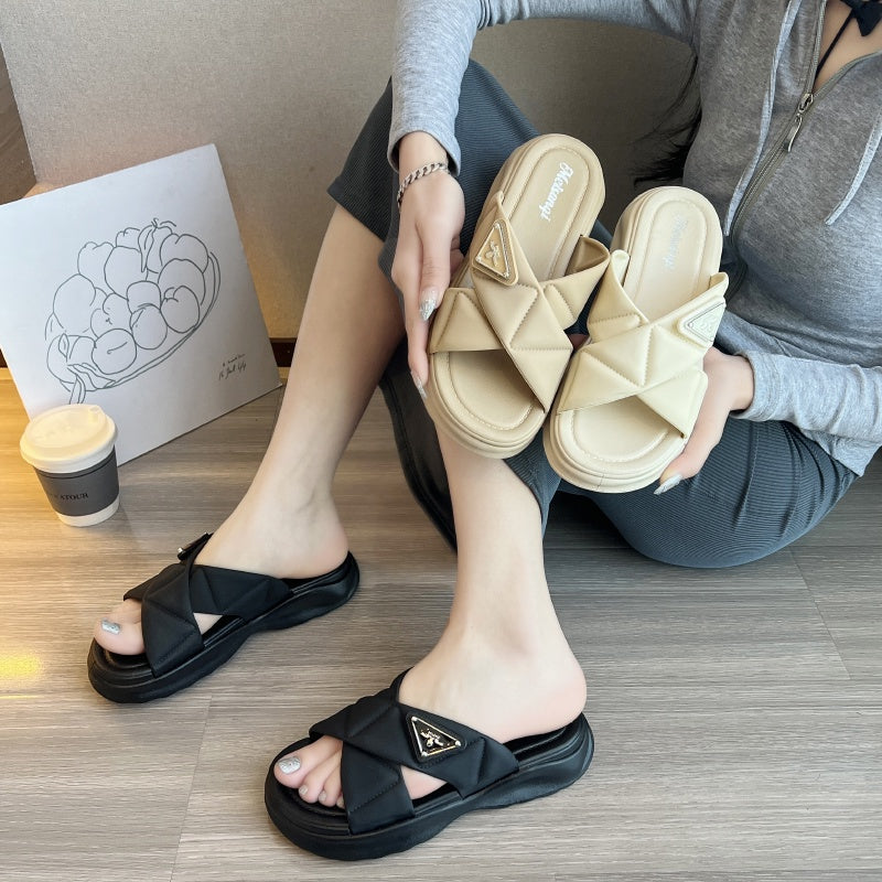 READY STOCK!!!Wedges Soft Sandals Open Toe Anti-slip Sandal Casual Wanita Perempuan 厚跟鞋 9309