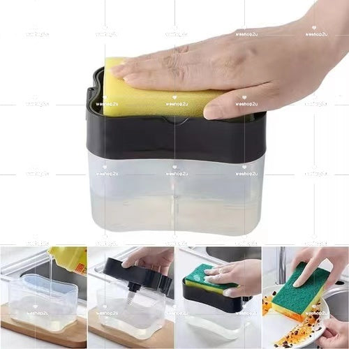 READY STOCK!!! 2-in-1 Soap Dispenser with Sponge Holder | Kitchen Dishwash Pump | Bekas Sabun 二合一洗碗液分配器 | 厨房洗洁精按压瓶