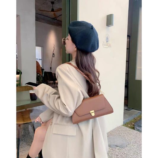 READY STOCK!!!SSB1102 2Strap Leather Sling Bag Shoulder Tote Bag Retro Solid Sling Bag Women Korean Style Casual Hand