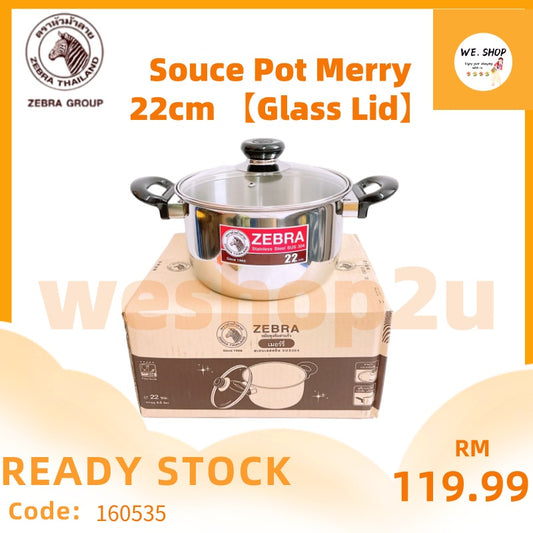 READY STOCK!!! Original THAILAND Zebra Souce Pot Merry 22cm 【Glass Lid】