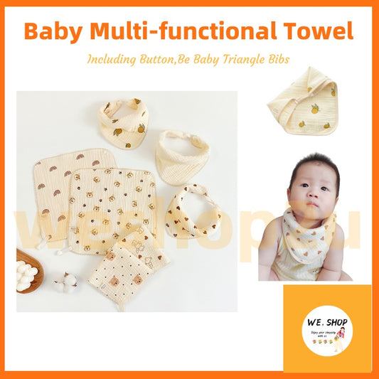 READY STOCK!!!Baby Towel Handkerchief 4 Layers Gauze Cotton Square Towel Buckle Multi-functional Triangle Towel