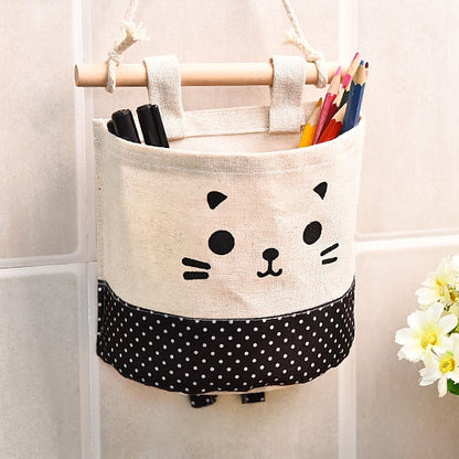 READY STOCK!!!Cute Cat waterproof Storage Hanging bag kitchen bathroom (15x13.5cm) 可挂式收纳袋 麻棉可爱猫咪收纳挂袋 多功能收纳挂袋
