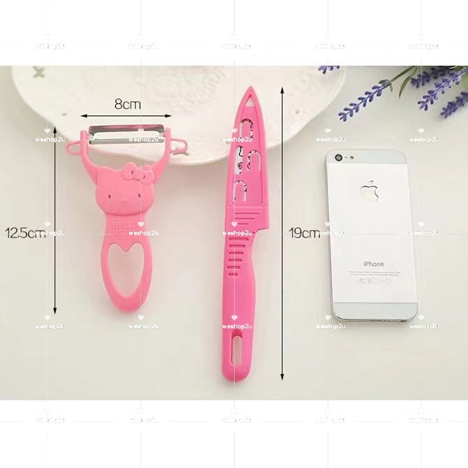 READY STOCK!!!Hello kitty stainless steel kitchen Knife set & fruit peeler kitchen tools