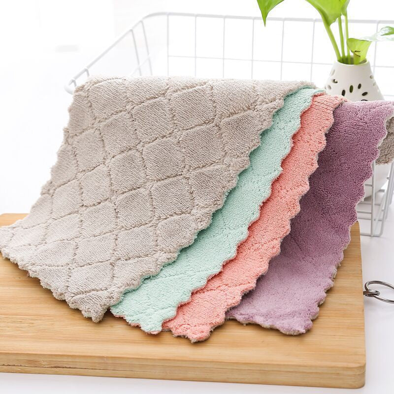 READY STOCK!!!Kitchen cleaning dishwashing dishcloth Double-sided Colour Rag fleece thickened absorbent rag dishtowl吸水抹布