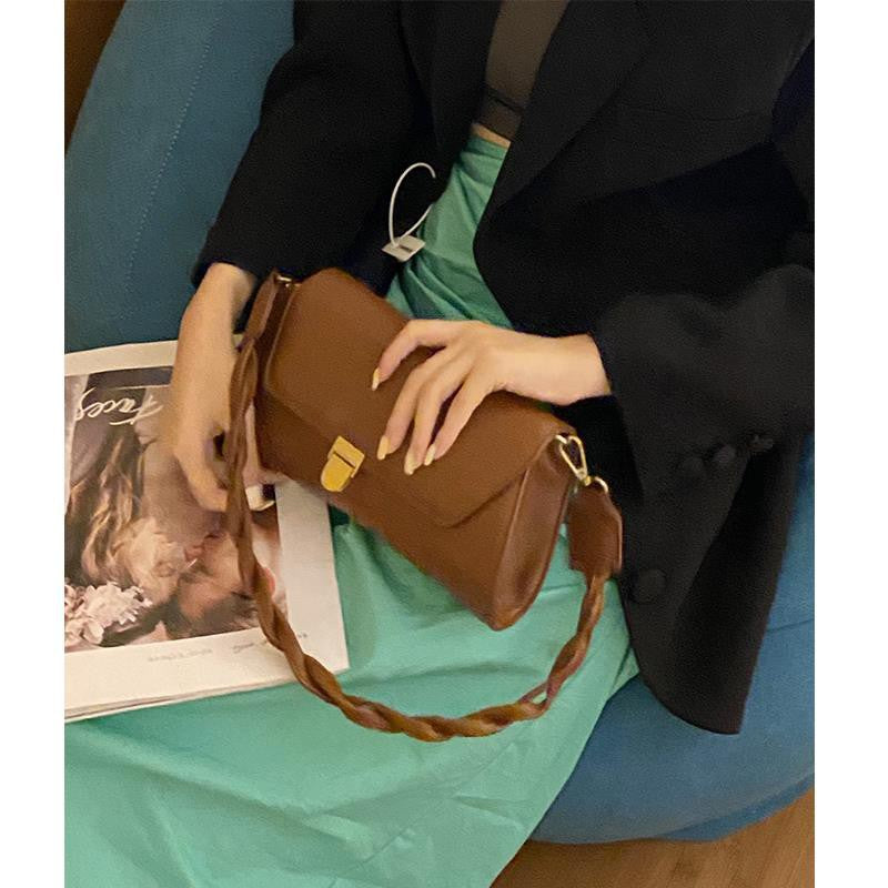 READY STOCK!!!SSB1102 2Strap Leather Sling Bag Shoulder Tote Bag Retro Solid Sling Bag Women Korean Style Casual Hand