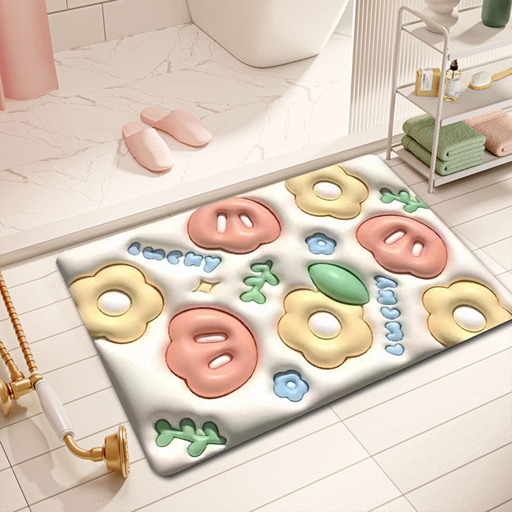 READY STOCK!!!Flowers Strawberry Bear 3D Floor Mat Bath Carpet 40*60cm Anti-slip Quick-drying Pad Kitchen Bathroom Mat