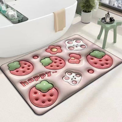 READY STOCK!!!Flowers Strawberry Bear 3D Floor Mat Bath Carpet 40*60cm Anti-slip Quick-drying Pad Kitchen Bathroom Mat