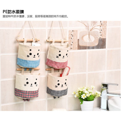 READY STOCK!!!Cute Cat waterproof Storage Hanging bag kitchen bathroom (15x13.5cm) 可挂式收纳袋 麻棉可爱猫咪收纳挂袋 多功能收纳挂袋