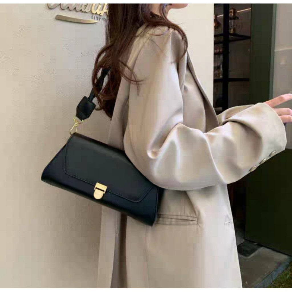 READY STOCK!!!SSB1102 2Strap Leather Sling Bag Shoulder Tote Bag Retro Solid Sling Bag Women Korean Style Casual Hand