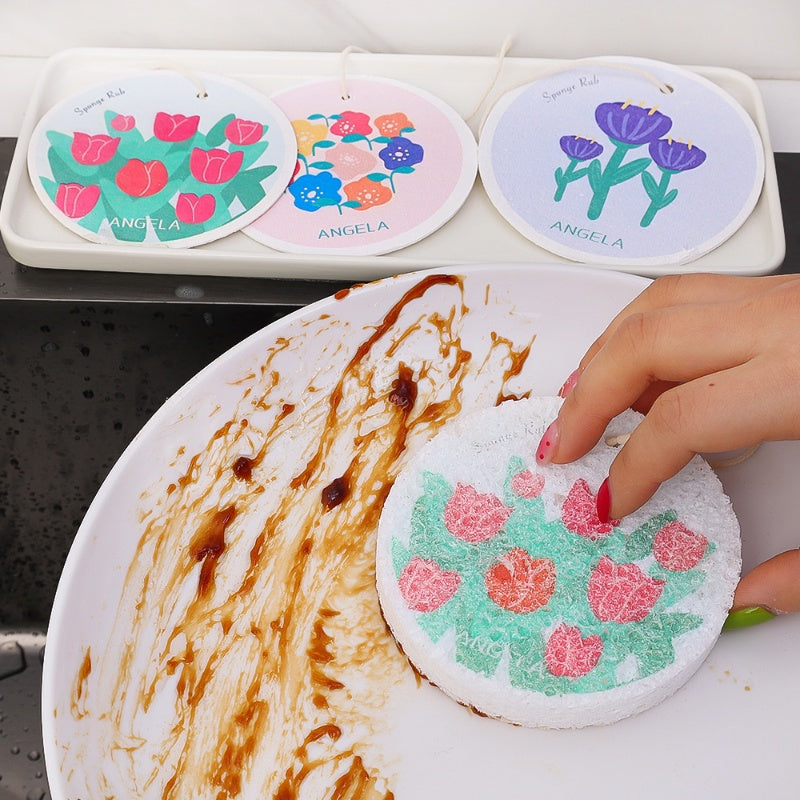 READY STOCK!!! Flower Wood Pulp Dishwashing Sponge | Compressed Wood Pulp Sponge Rub 花形木浆海绵洗碗布 | 压缩木浆海绵擦