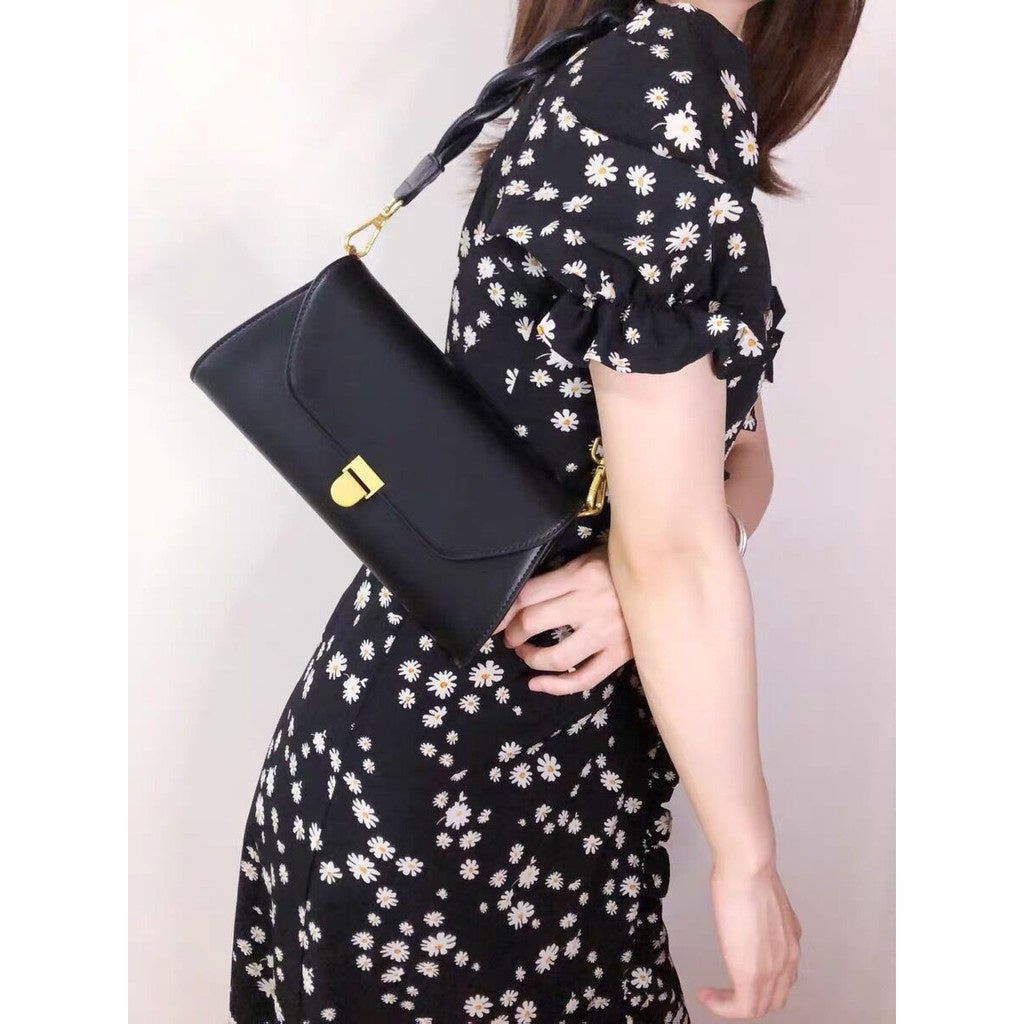 READY STOCK!!!SSB1102 2Strap Leather Sling Bag Shoulder Tote Bag Retro Solid Sling Bag Women Korean Style Casual Hand