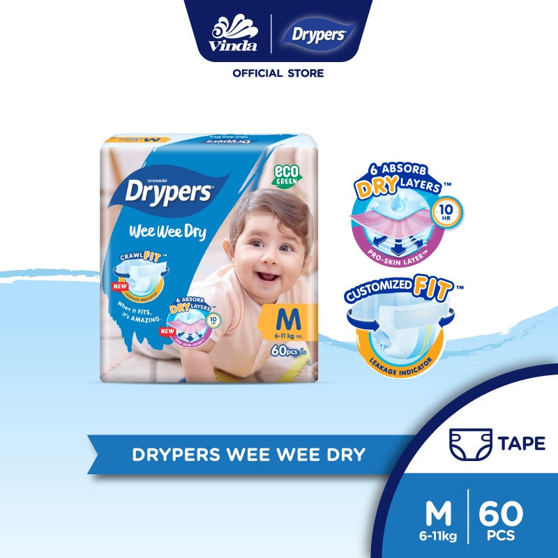 READY STOCK!!!Drypers Wee Wee Dry NB 60s/S 80s/M 60s /L 58s/ XL 50s / XXL 40s (1 pack)
