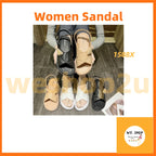 [READY STOCK] OL Style Wide Strap Chain Sandals | Quilted Fashion Slippers for Women | Comfy Casual Flat Shoes – 1588X
