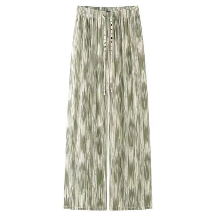 (READYSTOCK) Tie Dyed wide leg pants for women in Summer Thin Straight Leg Hanging   Ice Silk  Loose Pants-A4654 长裤