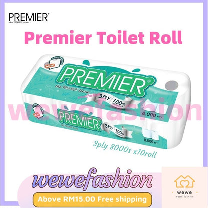 (FREE SHIPPING NO SBH/SRW) Premier Toilet Roll 3ply 8000s x10r