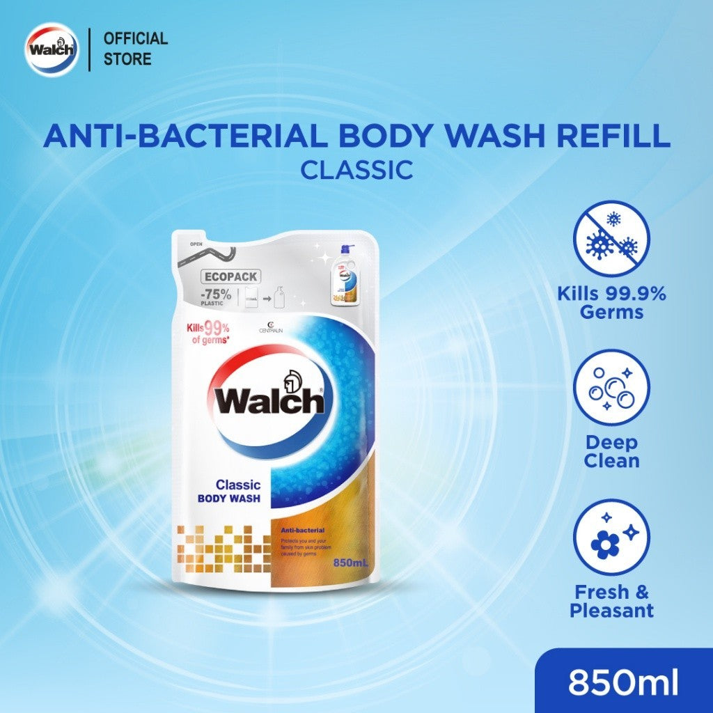 (FREE SHIPPING NO SBH/SRW) Walch Anti-Bacterial Body Wash Refill (850ml) Classic/Refresh/Moisturizing/Aqua Fresh