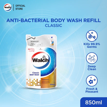 (FREE SHIPPING NO SBH/SRW) Walch Anti-Bacterial Body Wash Refill (850ml) Classic/Refresh/Moisturizing/Aqua Fresh